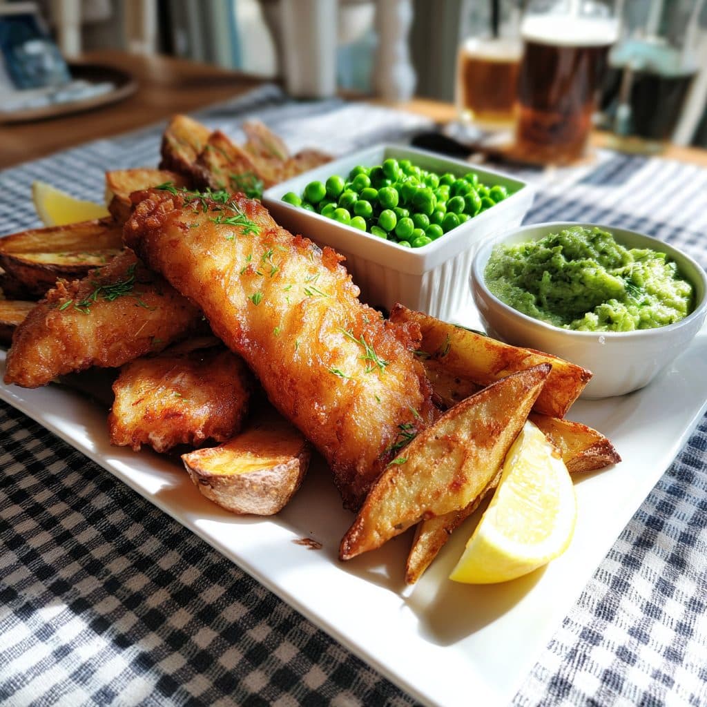 Baked Fish and Chips with Minted Peas
