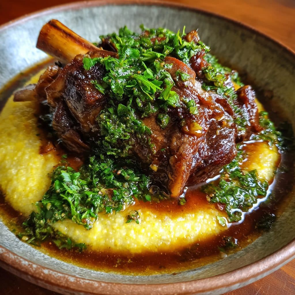 Braised Lamb Shanks with Creamy Polenta and Gremolata