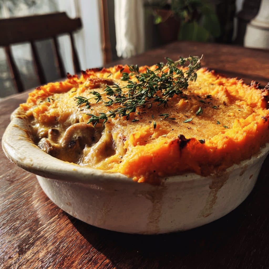 Chicken and Mushroom Shepherd's Pie with Sweet Potato Topping