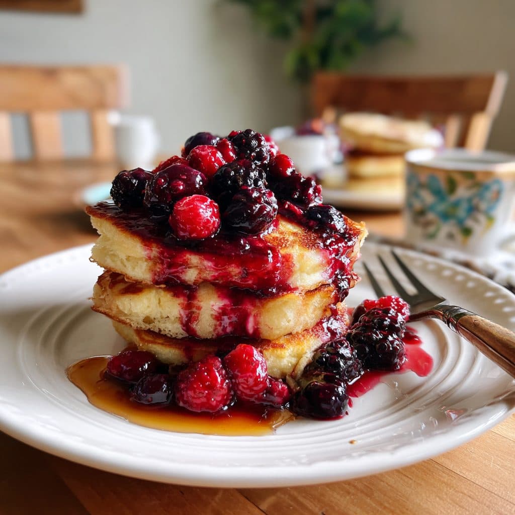 Classic American Buttermilk Pancakes with Berry Compote