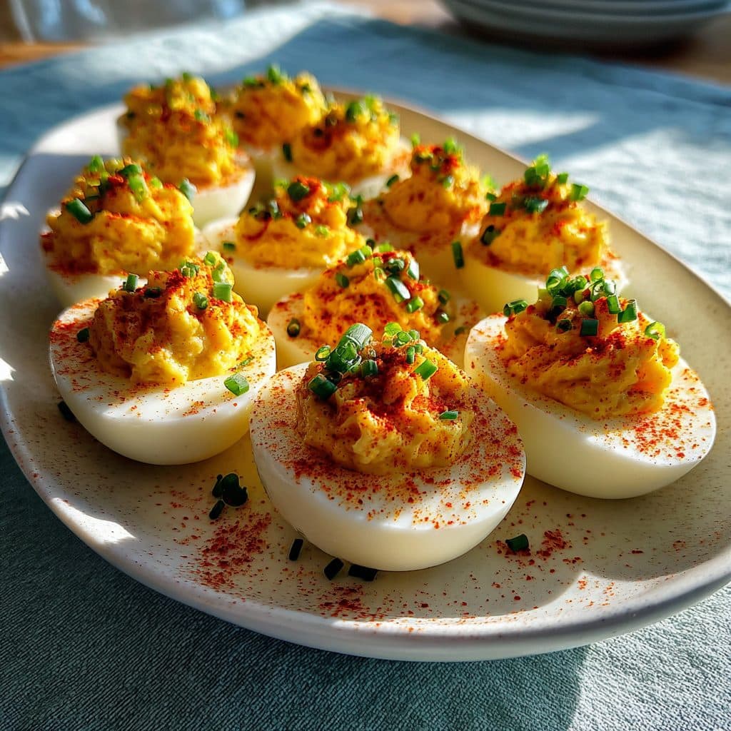 Classic Deviled Eggs with Chives and Paprika