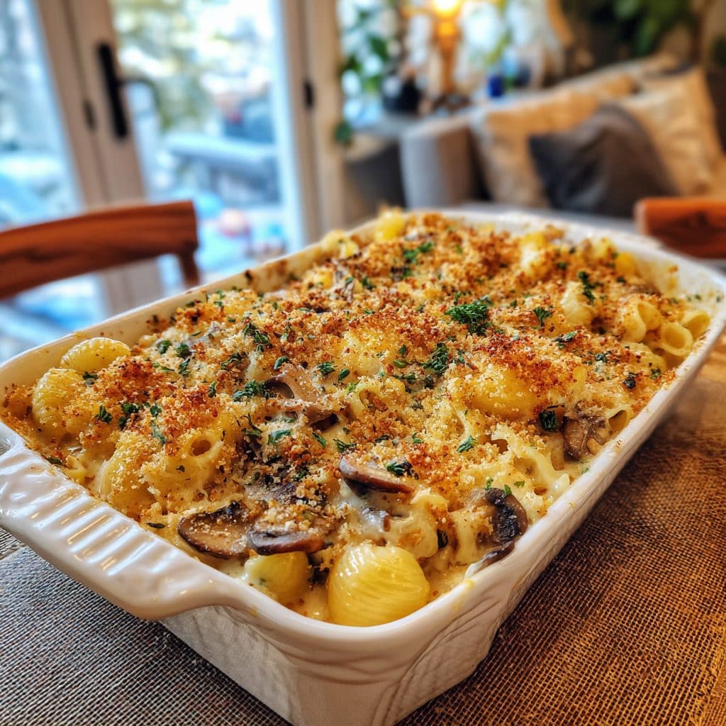 Comforting Creamy Chicken and Mushroom Pasta Bake