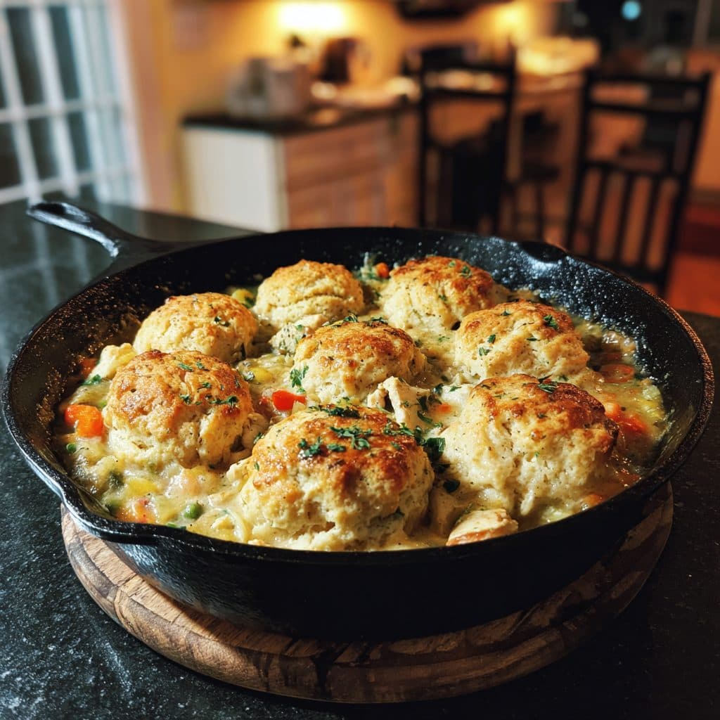 Creamy Chicken and Herb Biscuit Skillet