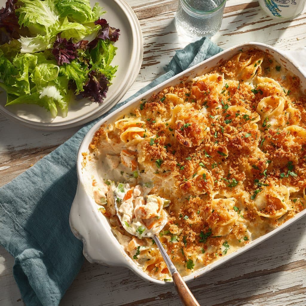 Creamy Chicken Noodle Casserole with Crispy Cracker Topping