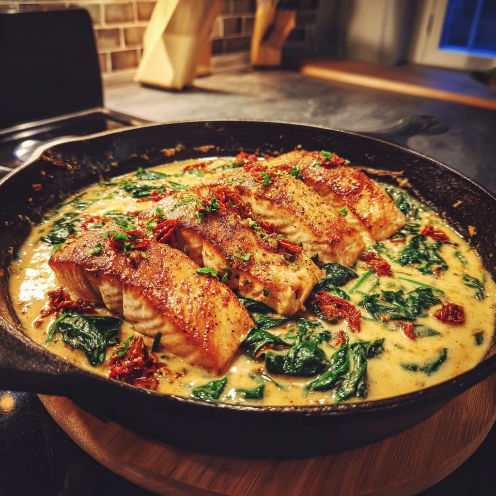 Creamy Tuscan Salmon with Sun-Dried Tomatoes and Spinach