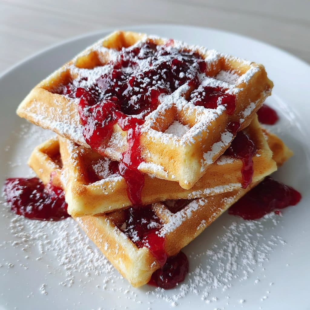Fluffy Buttermilk Waffles with Berry Syrup