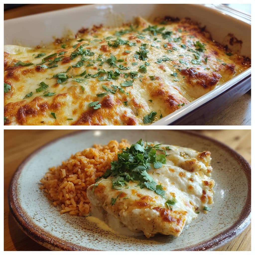 Green Chile Chicken Enchiladas with Creamy White Sauce