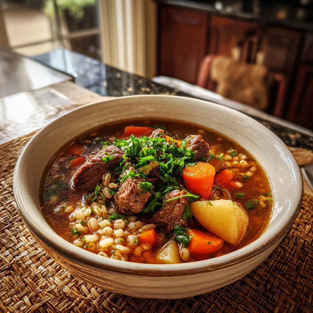 Hearty Beef and Barley Soup with Root Vegetables