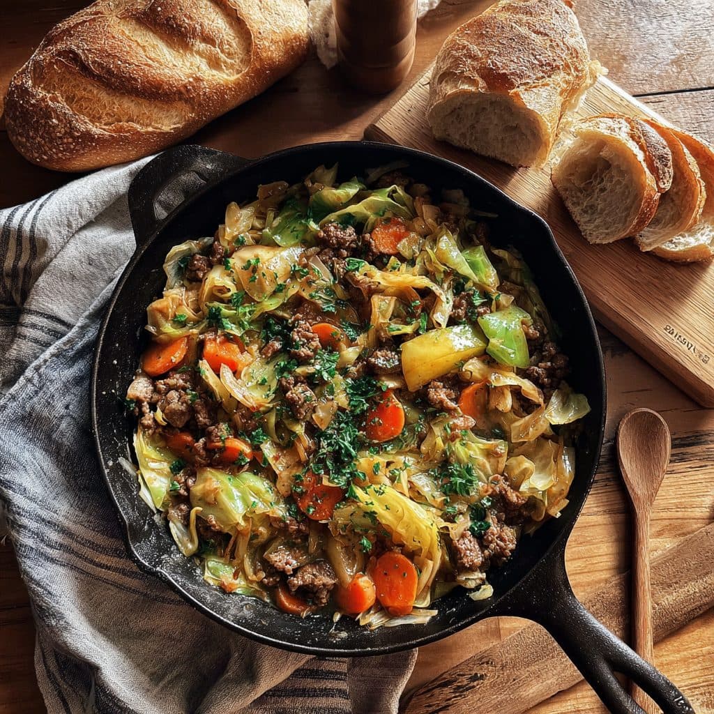 Hearty Beef and Cabbage Skillet with Root Vegetables