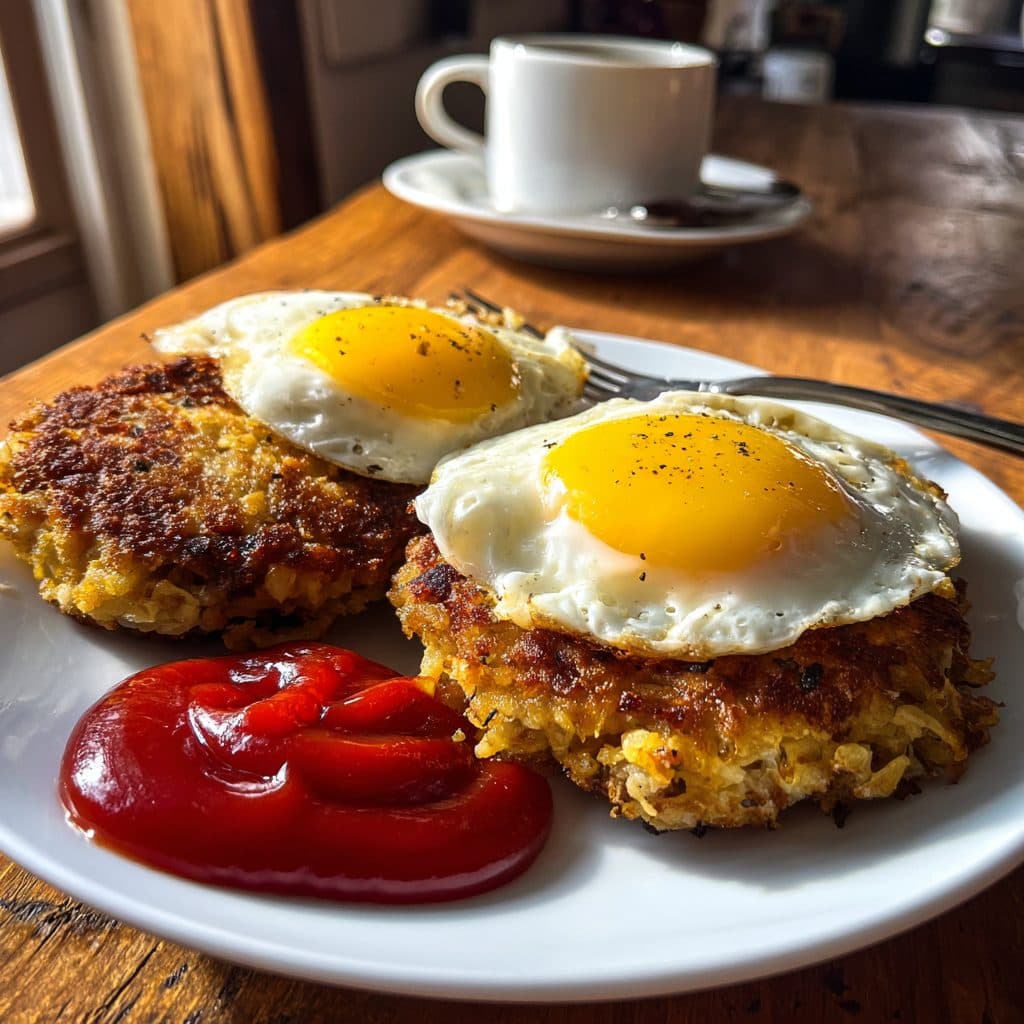 Hearty Corned Beef Hash Patties with Fried Eggs