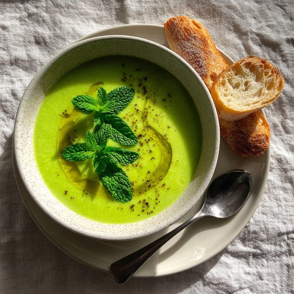 Hearty Green Pea and Mint Soup with Crusty Bread