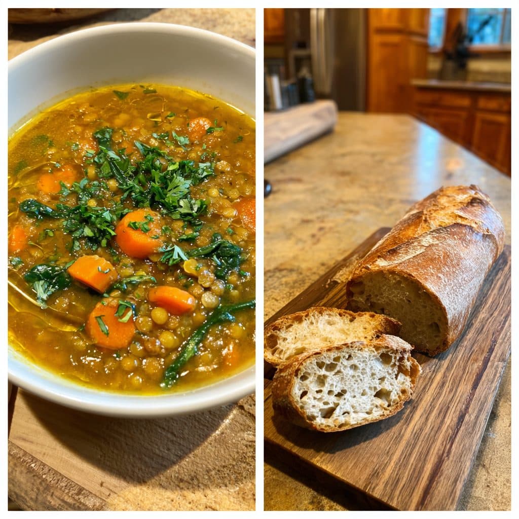 Hearty Lentil Soup with Crusty Bread