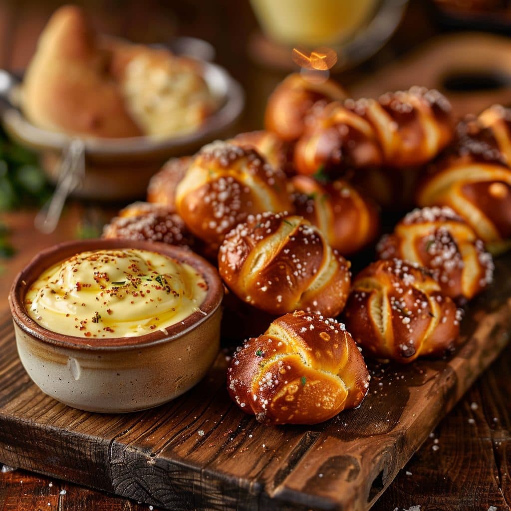 Homemade Soft Pretzel Bites with Warm Cheddar Dip