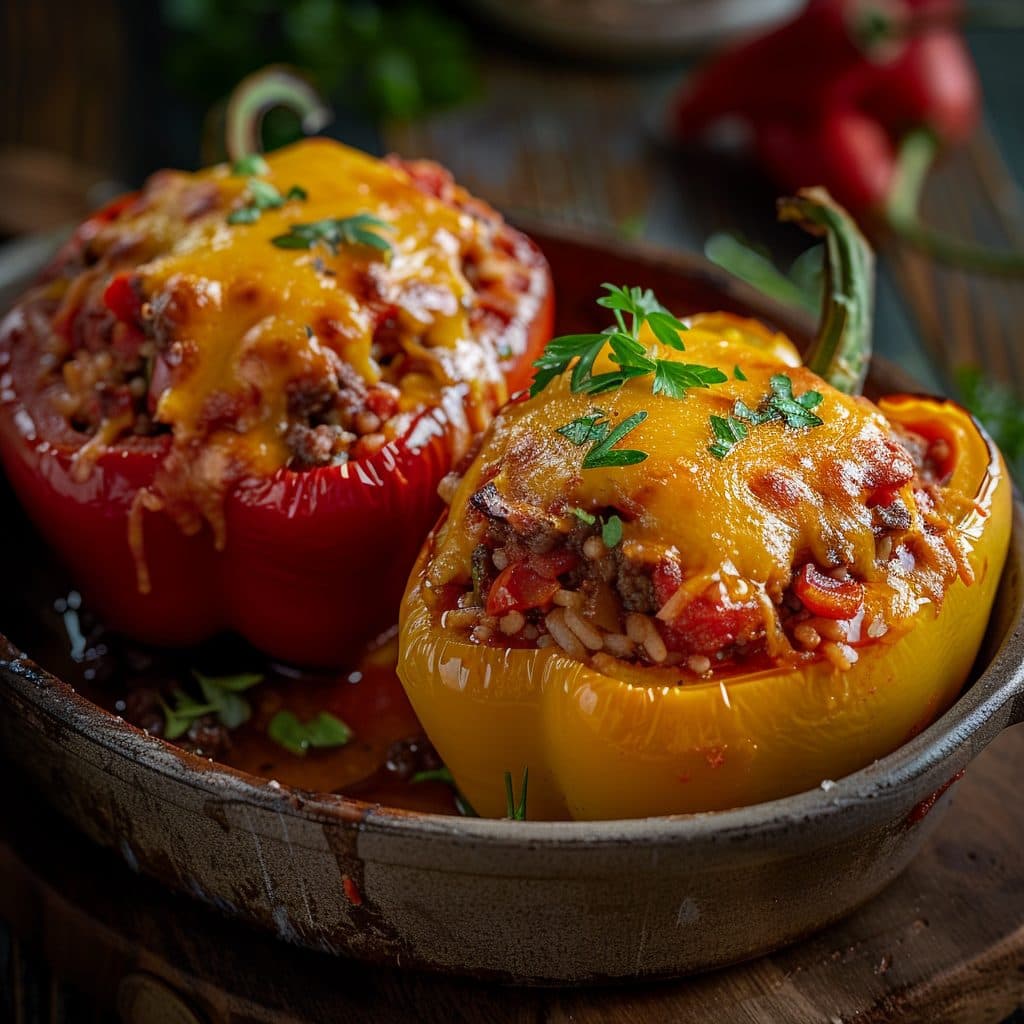 Homemade Stuffed Bell Peppers (Beef & Rice)