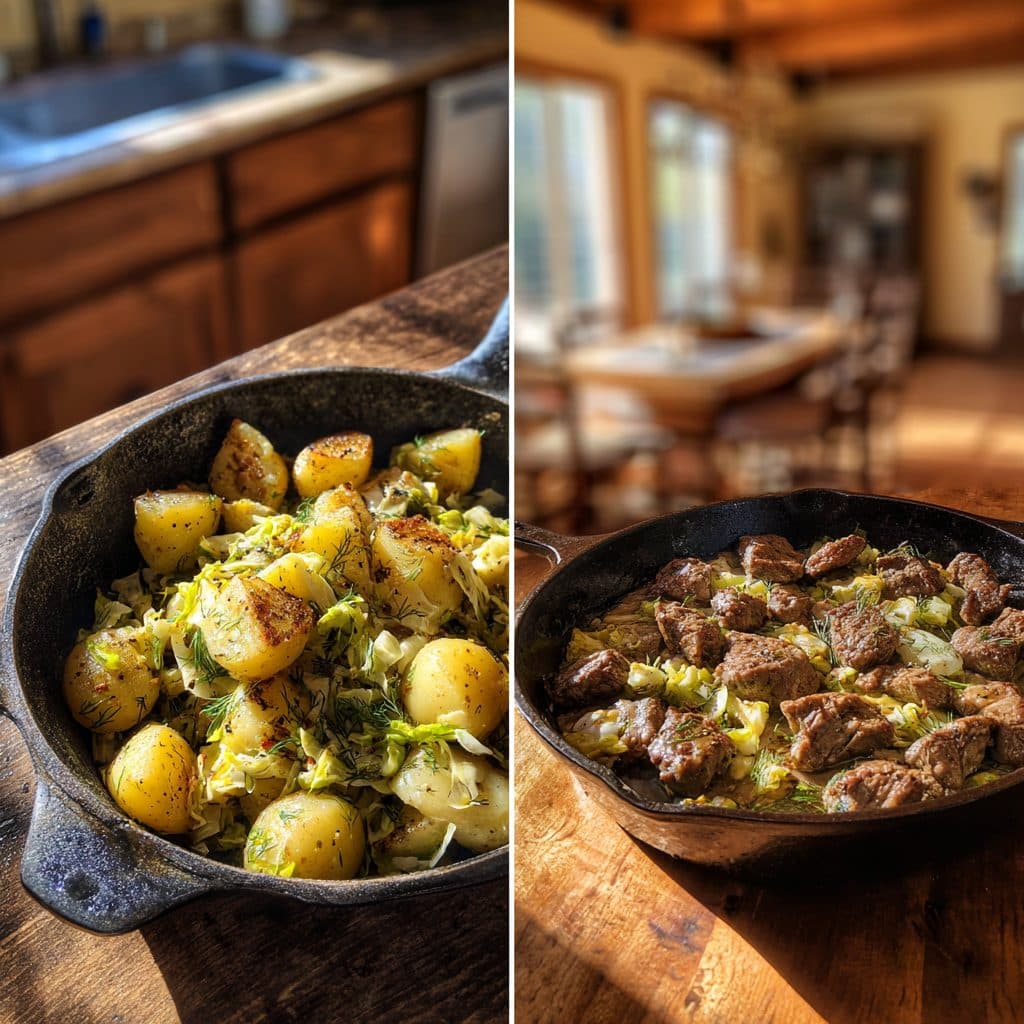 Lamb and Cabbage Skillet with Dill Potatoes