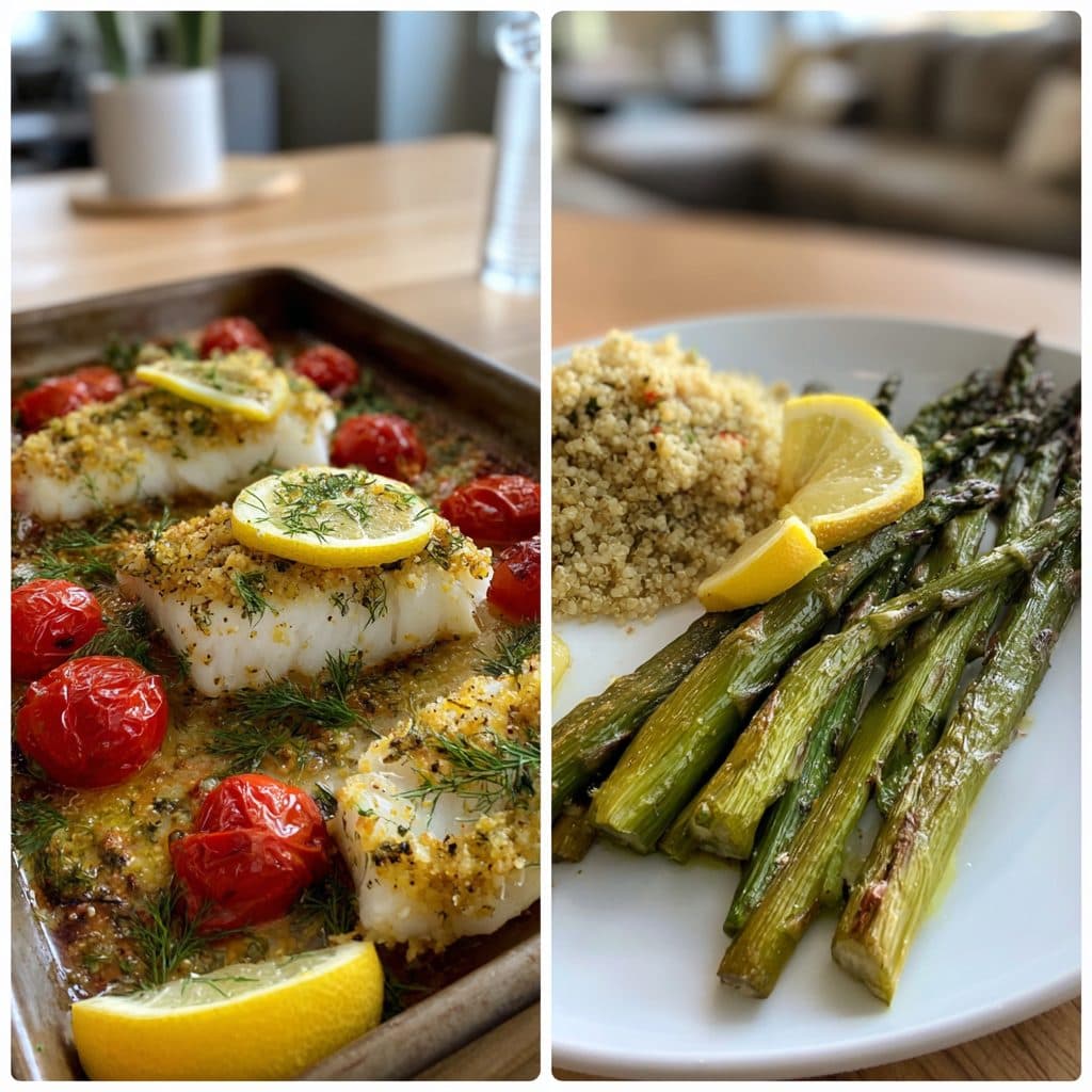 Lemon Herb Baked Cod with Roasted Asparagus and Cherry Tomatoes
