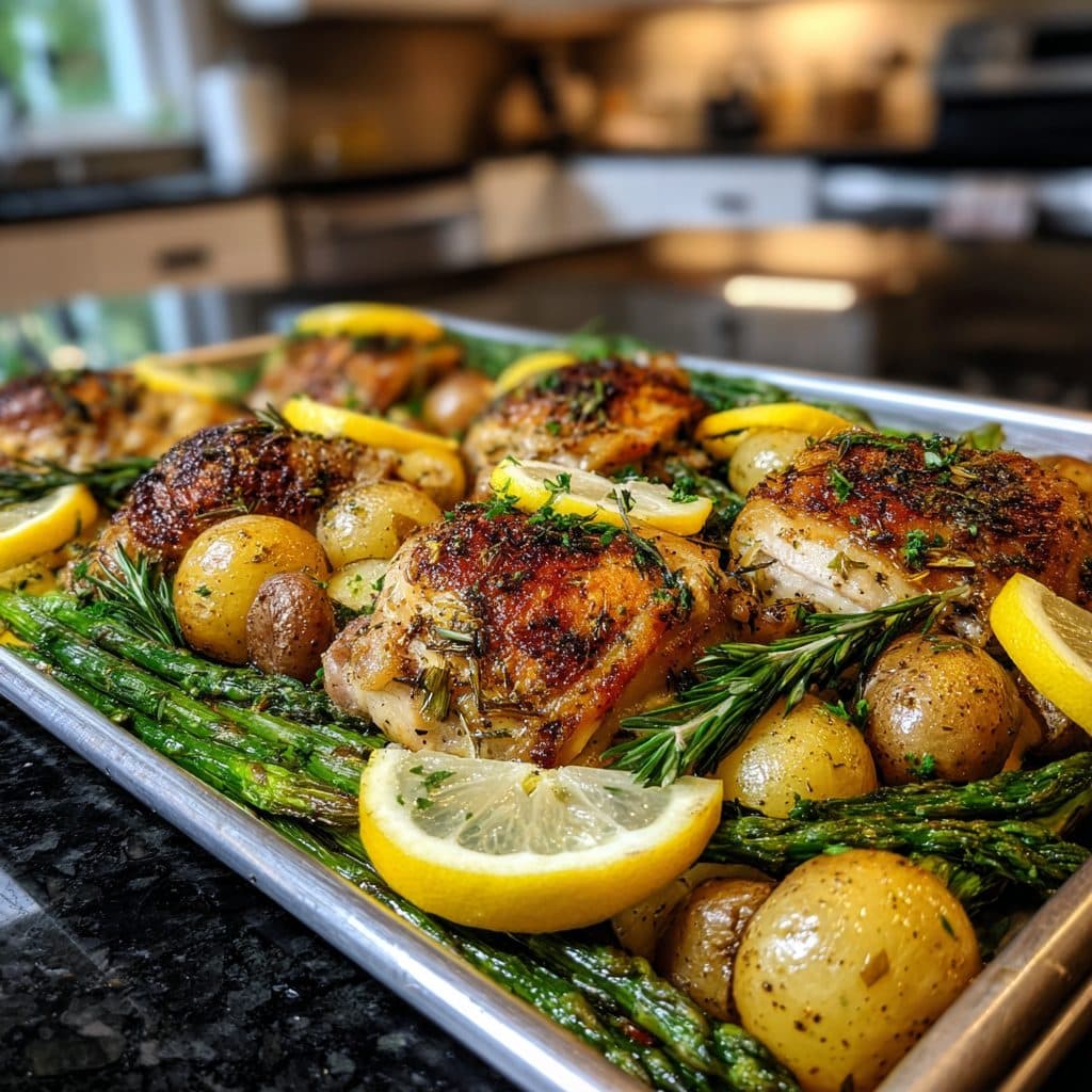 Lemon Herb Roasted Chicken with Asparagus and Baby Potatoes