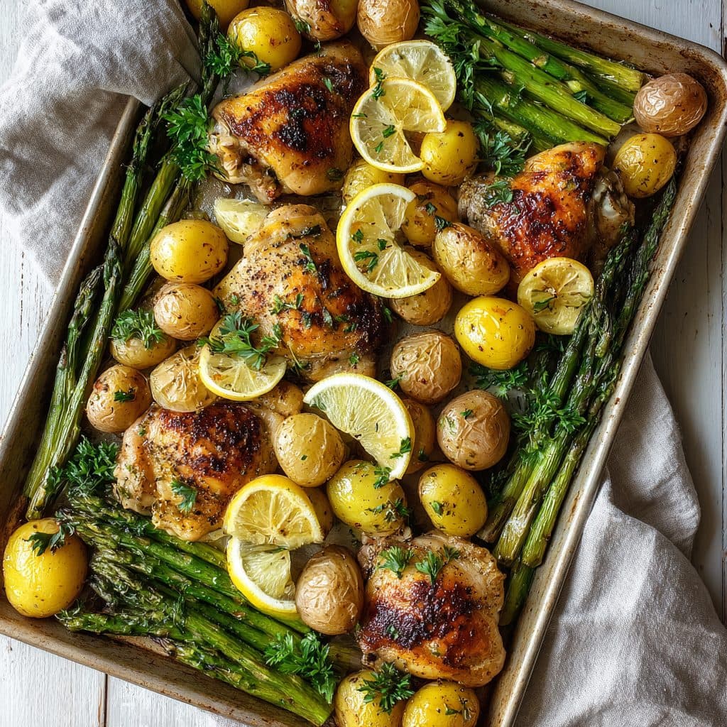 Lemon Herb Roasted Chicken with Asparagus and New Potatoes