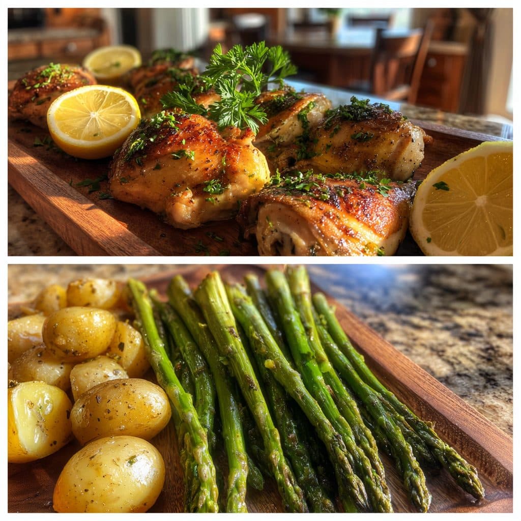 Lemon Herb Roasted Chicken with Asparagus and New Potatoes