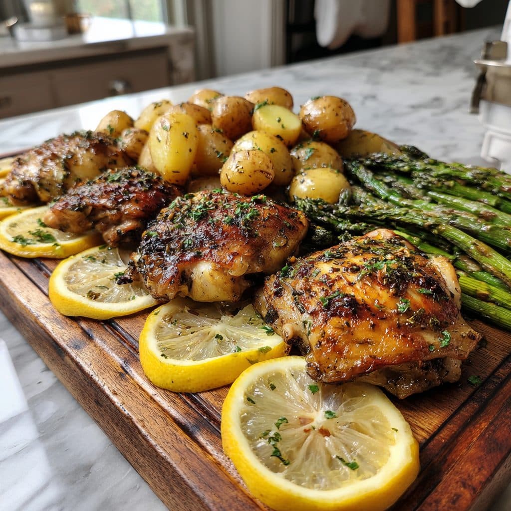 Lemon Herb Roasted Chicken with Asparagus and Potatoes