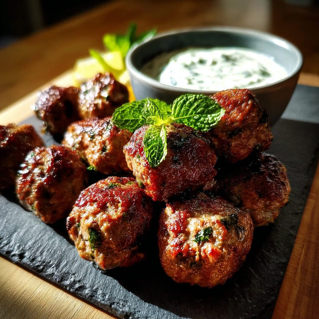 Lemon Herb Roasted Lamb Meatballs with Mint Yogurt Sauce