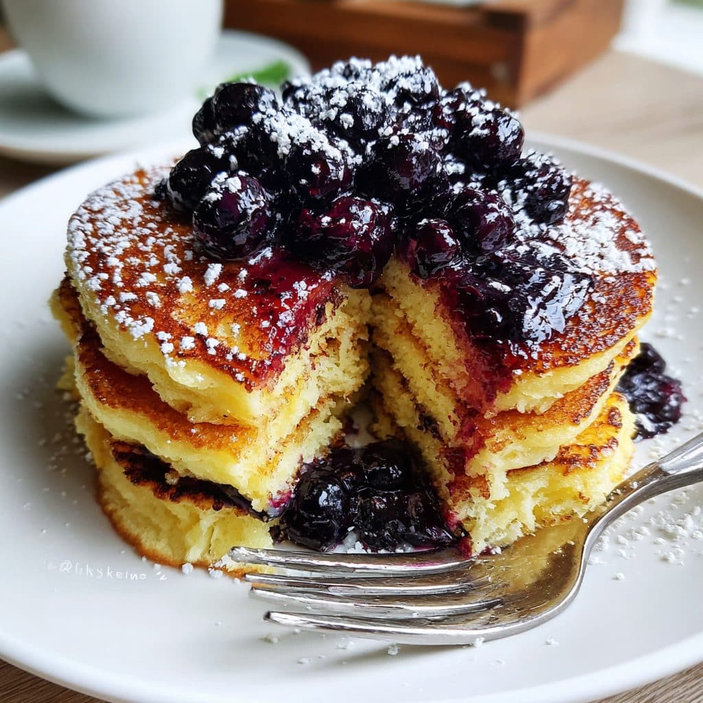 Lemon Ricotta Pancakes with Blueberry Compote