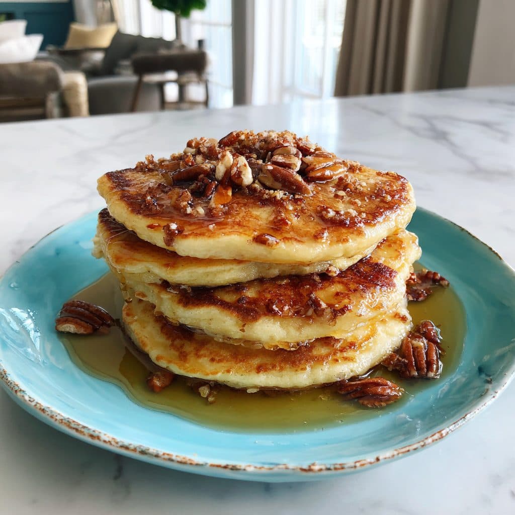 Lemon Ricotta Pancakes with Candied Pecans