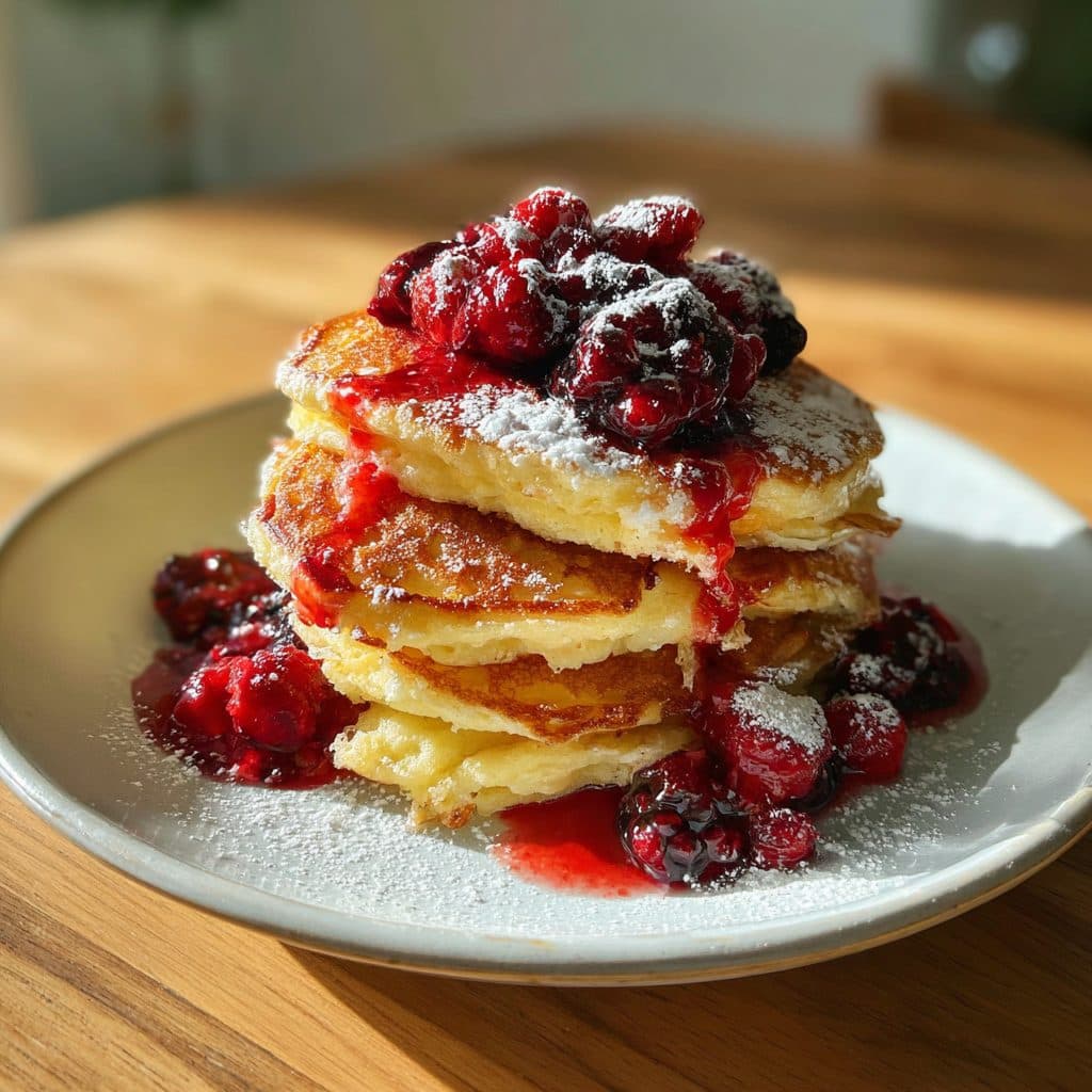 Lemon Ricotta Pancakes with Mixed Berry Compote