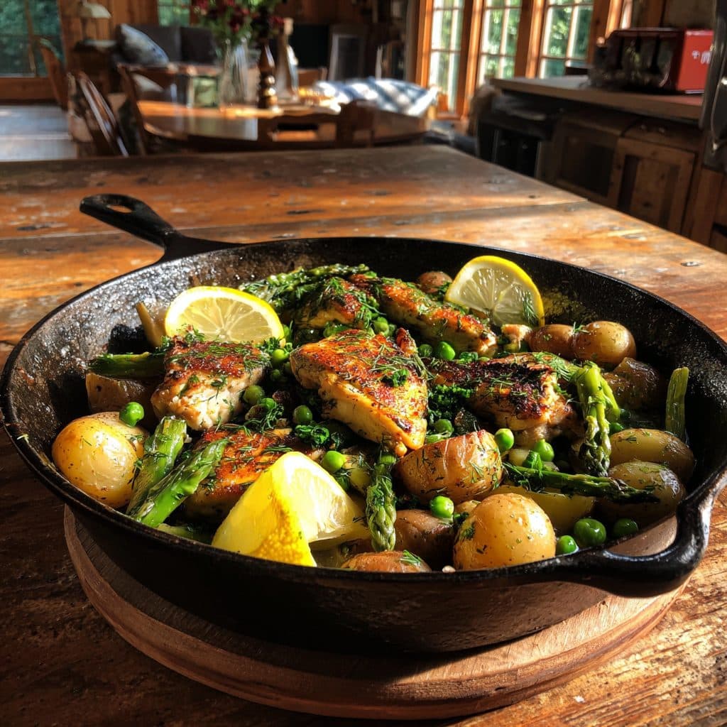 Lemony Dill Chicken and Spring Vegetable Skillet