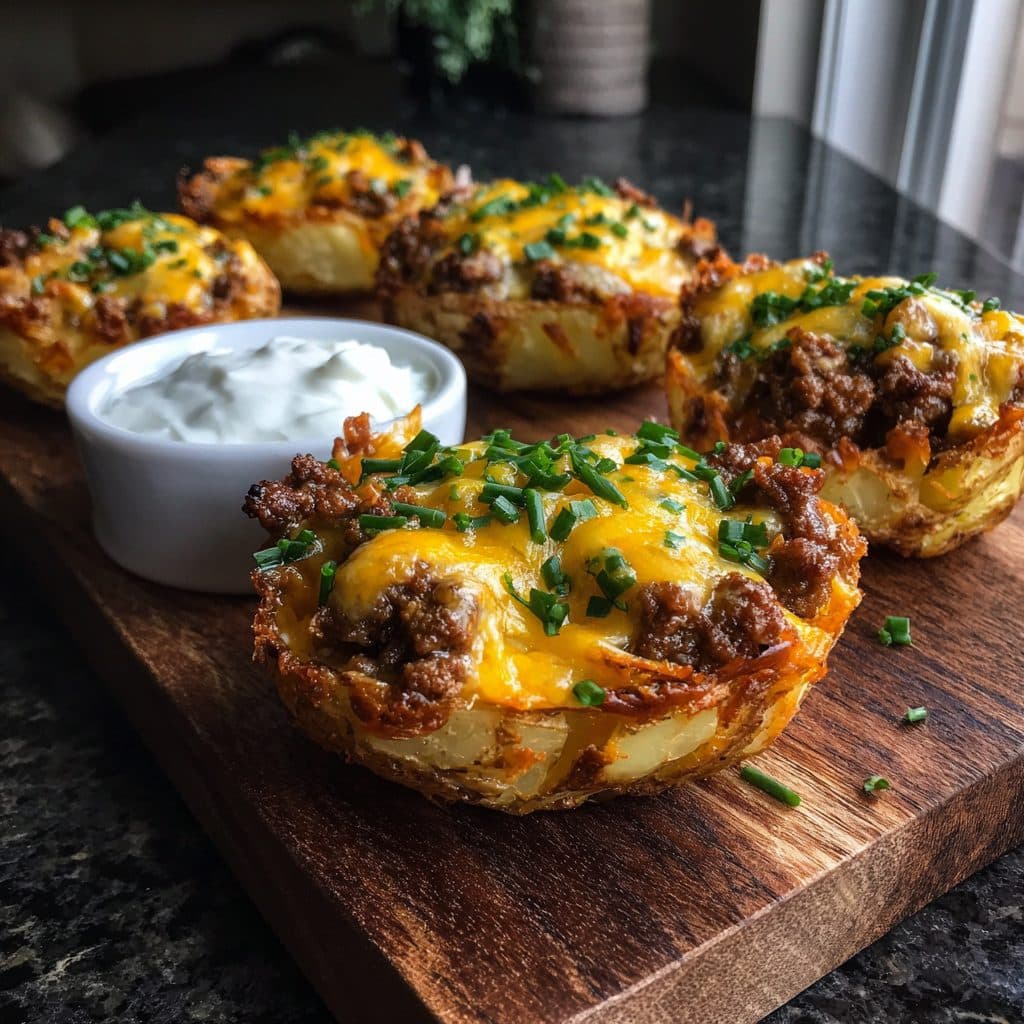 Loaded Baked Potato Skins with Seasoned Ground Beef