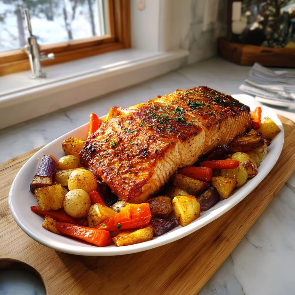Maple-Glazed Salmon with Roasted Root Vegetables