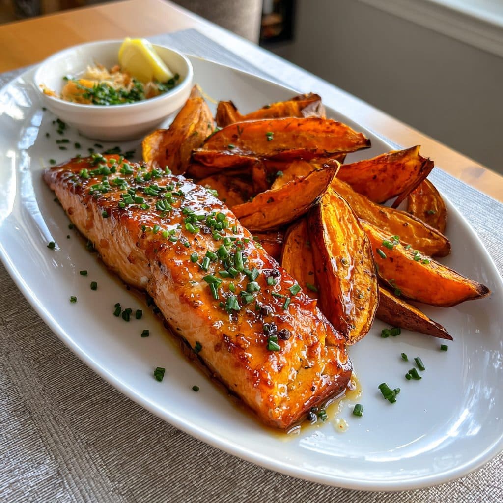 Maple Glazed Salmon with Roasted Sweet Potatoes