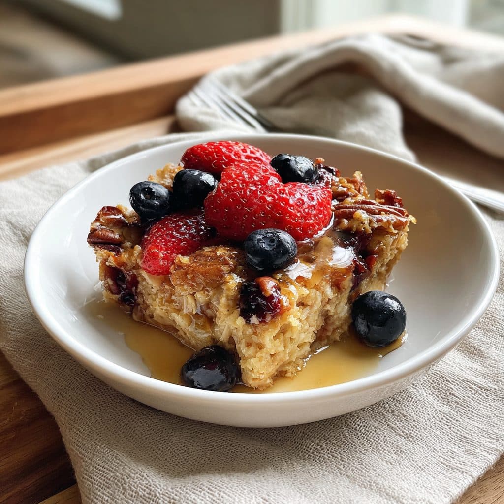 Maple Pecan Baked Oatmeal with Berries