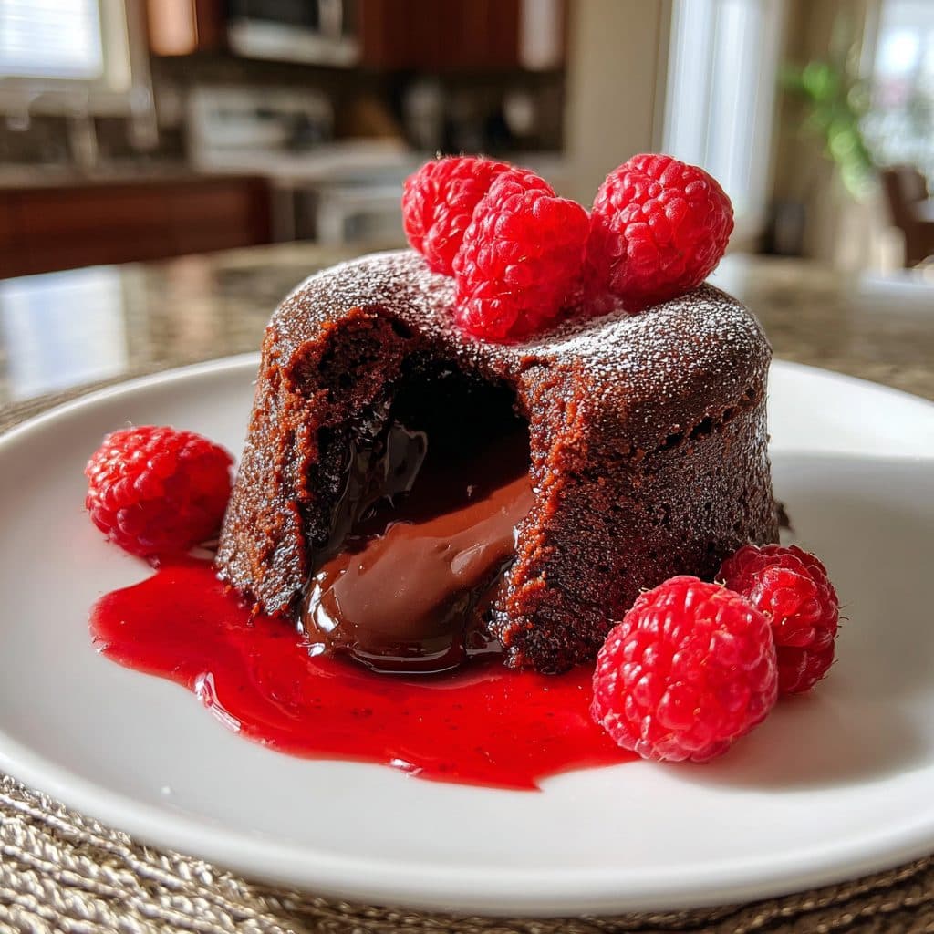 Molten Chocolate Lava Cakes with Raspberry Coulis