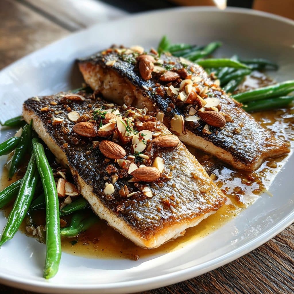 Pan-Seared Trout with Brown Butter Almondine and Green Beans