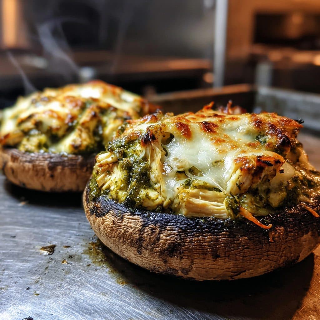 Large mushrooms stuffed with chicken and cheese