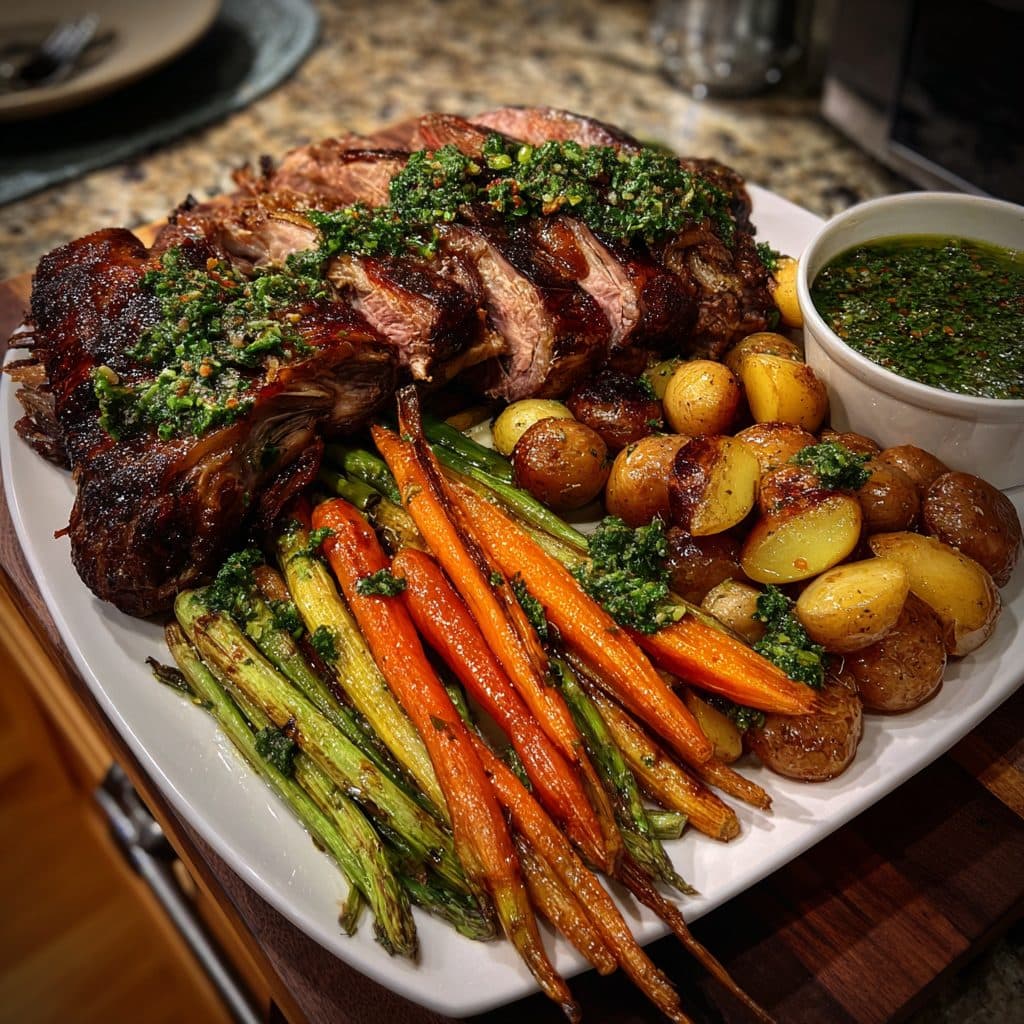 Roasted Lamb Shoulder with Mint Gremolata and Spring Vegetables