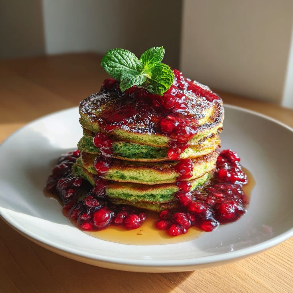 'Shamrock' Green Pancakes with Maple Berry Compote