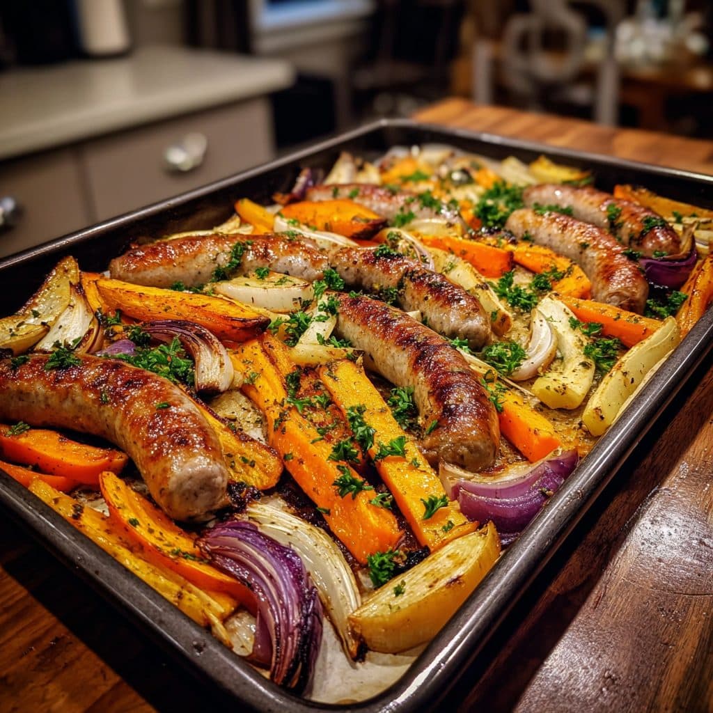 Sheet Pan Chicken Sausage and Root Vegetables