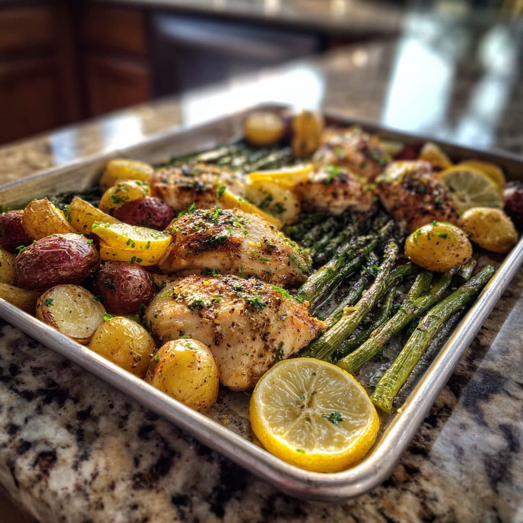 Sheet Pan Lemon Garlic Chicken with Asparagus and Red Potatoes