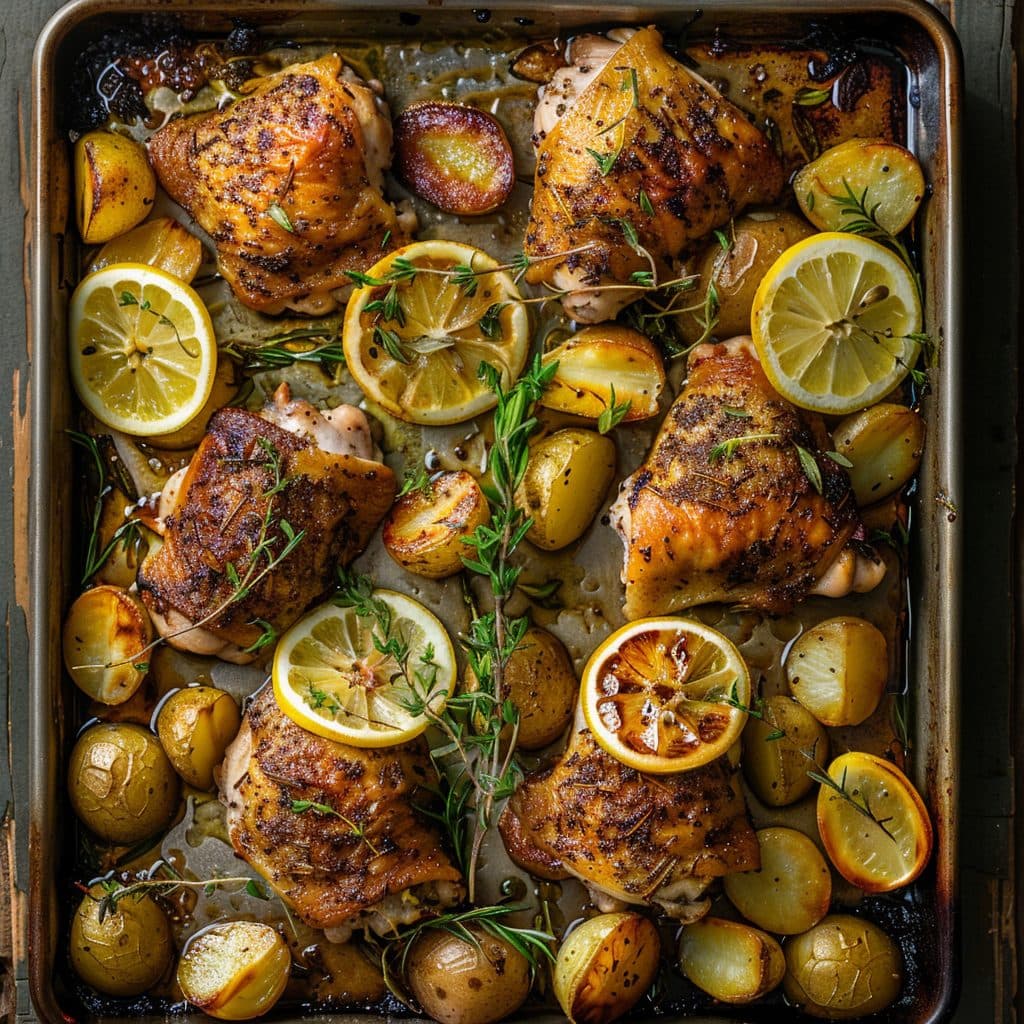 Sheet Pan Lemon Herb Roasted Chicken and Potatoes