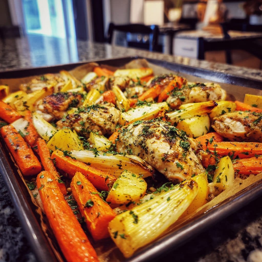 Sheet Pan Lemon Herb Roasted Chicken and Root Vegetables