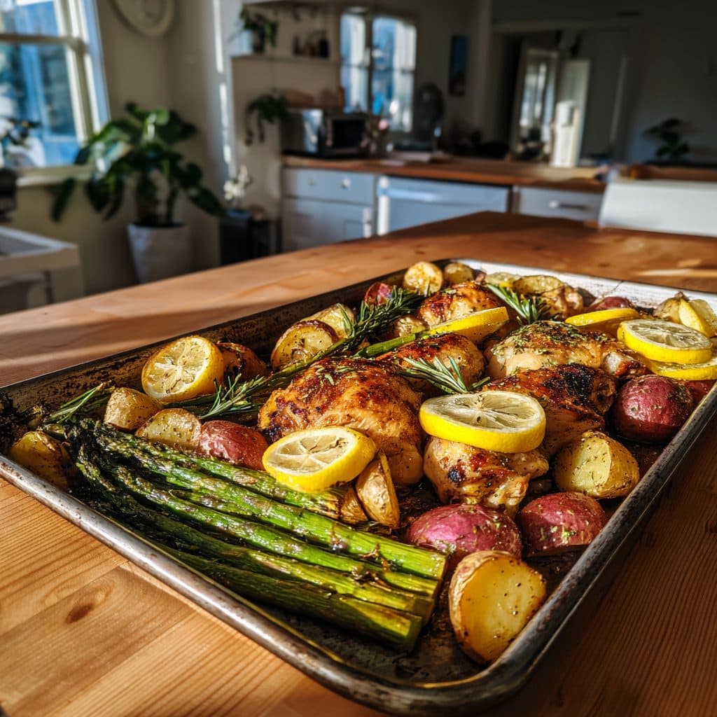 Sheet Pan Lemon-Herb Roasted Chicken with Asparagus and Red Potatoes