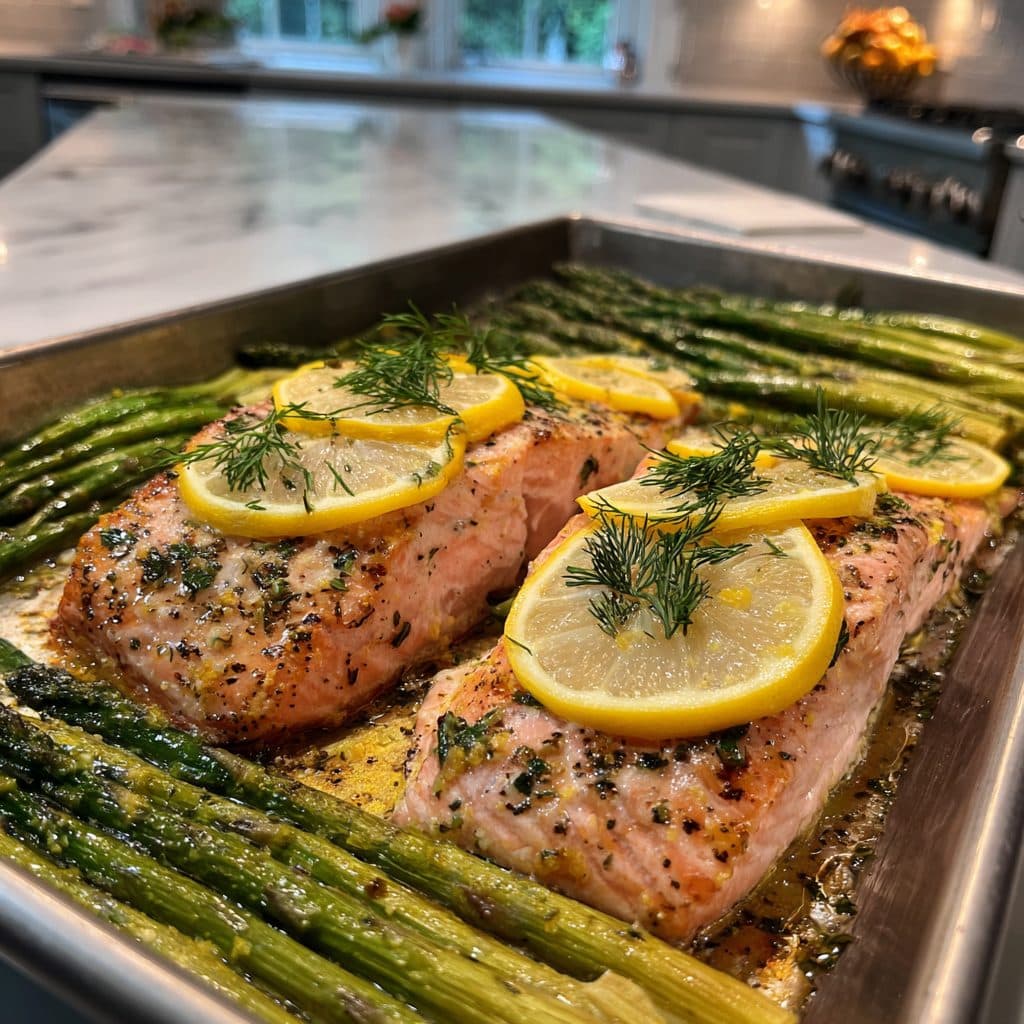 Sheet Pan Lemon Herb Roasted Salmon and Asparagus