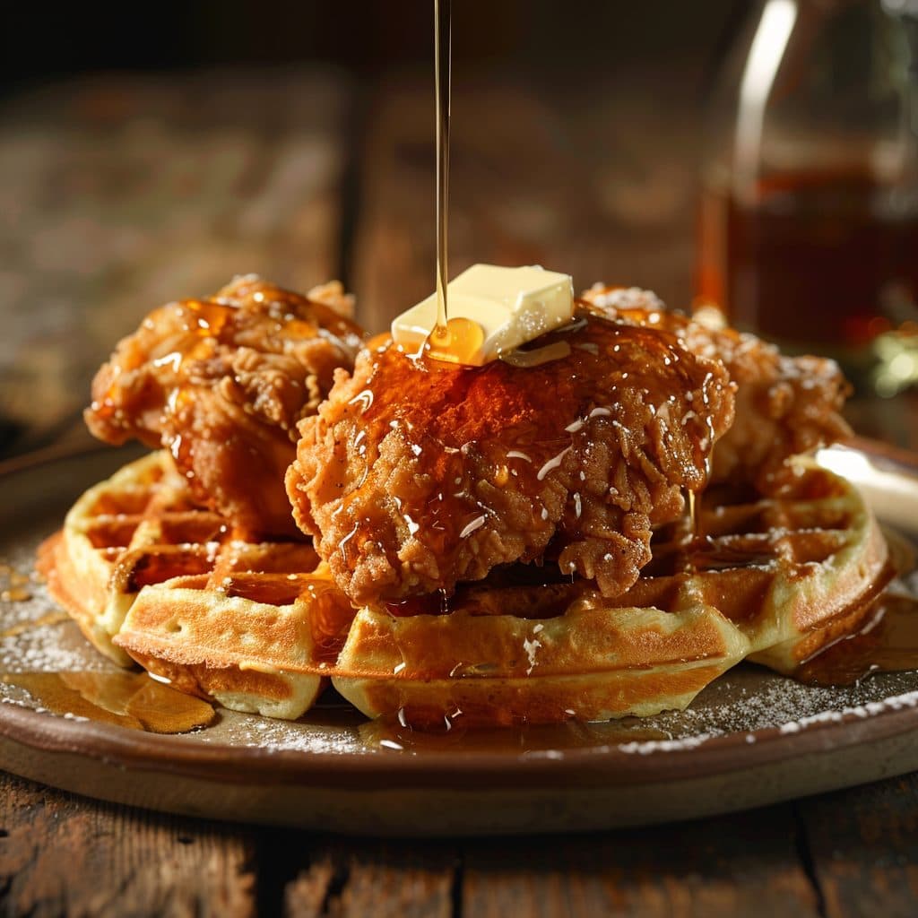 Southern Fried Chicken & Waffles with Maple Syrup