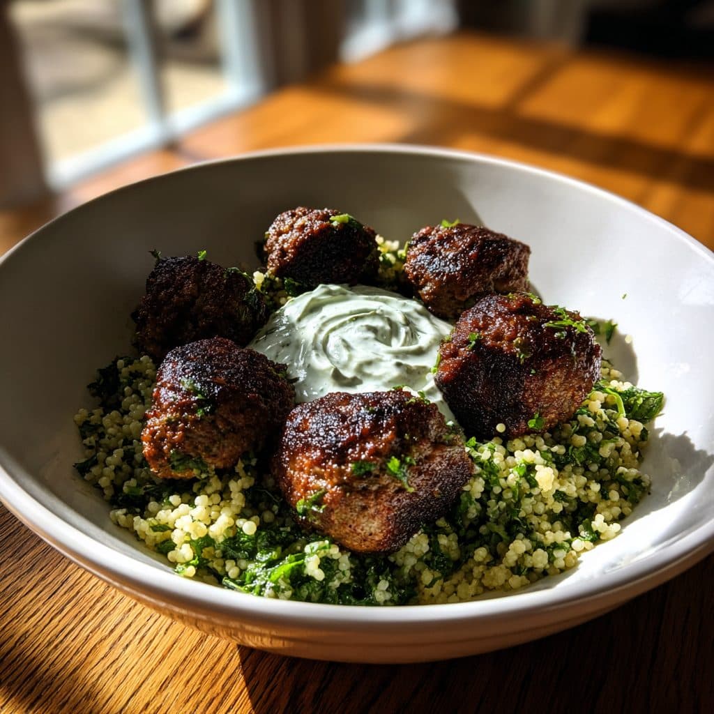 Spiced Lamb Meatballs with Mint Yogurt and Herb Couscous