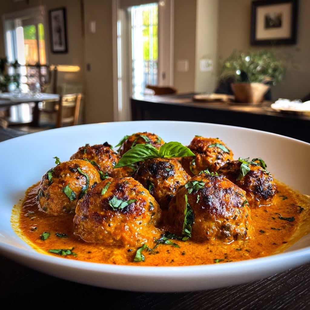 Spicy Baked Chicken Meatballs with Creamy Marinara