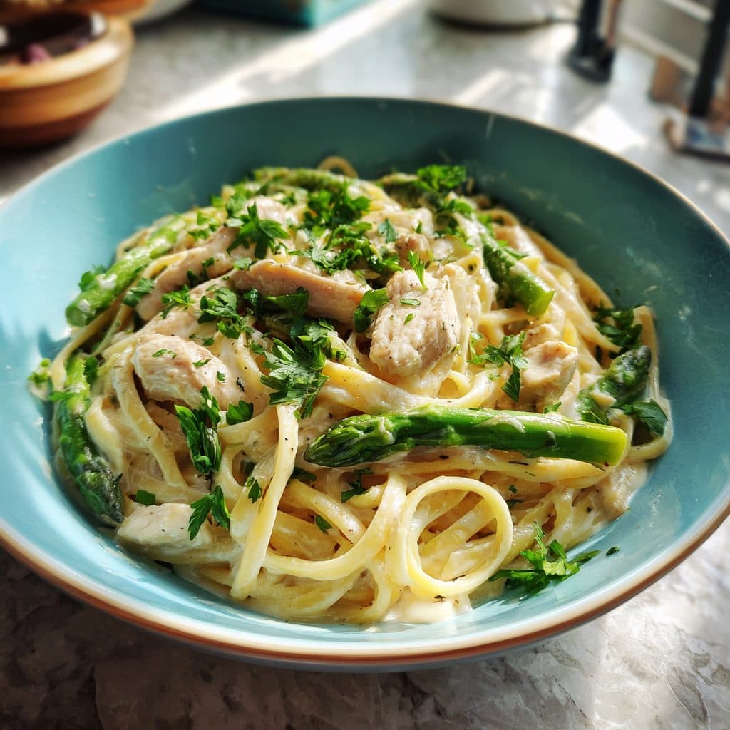 Spring Asparagus and Chicken Pasta with Lemon Cream Sauce