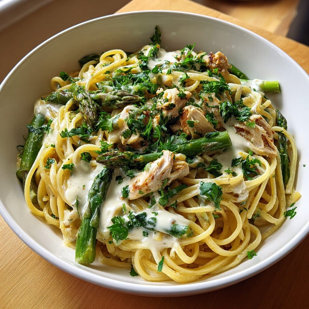 Spring Asparagus and Chicken Pasta with Lemon Cream Sauce