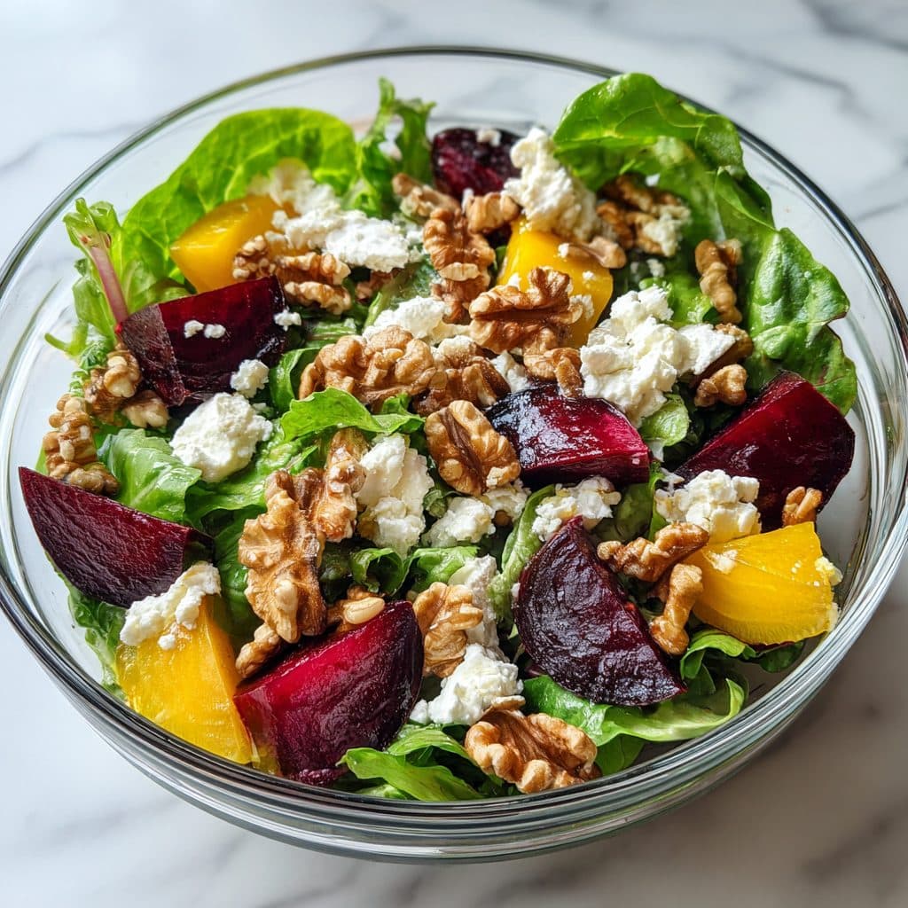 Spring Greens Salad with Roasted Beets and Goat Cheese